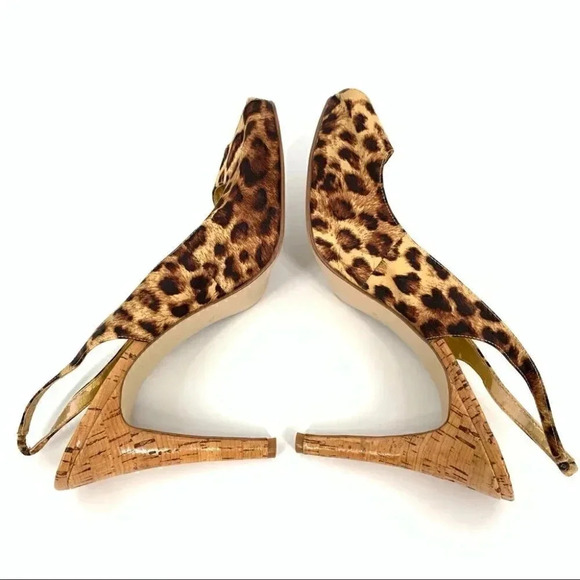 Guess womens heels size 10 brown cheetah print faux cork platform slingbacks - Picture 6 of 13